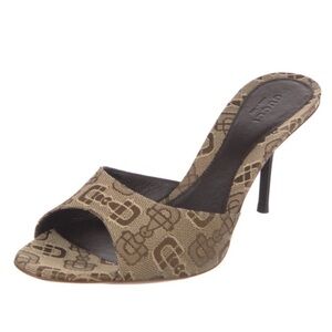 New in Box Gucci 295093 Horsebit Jacquard Slide Heeled Sandals